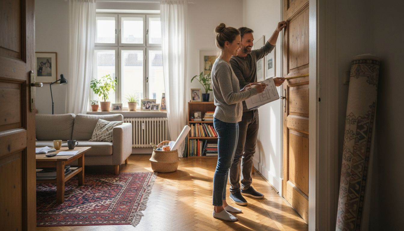 Ein Ehepaar möchte im Wohnzimmer eine maßgefertigte Tür einbauen lassen.
